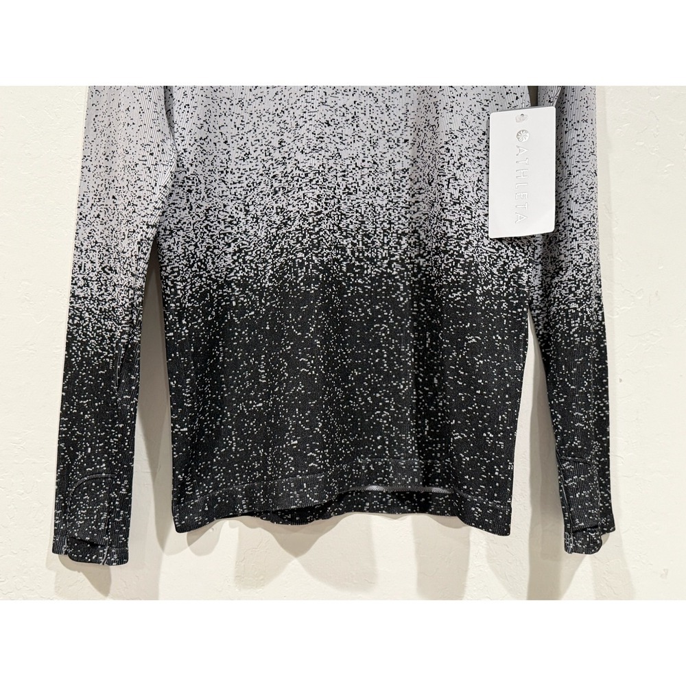 Athleta Momentum Ombre Speckle Turtleneck Gray Black Seamless Thumbhole Top L - Picture 7 of 8